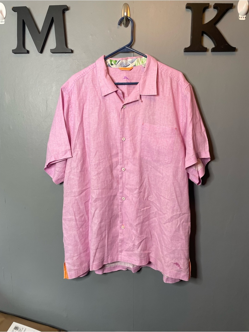 Tommy‎ Bahama Pink Paradise Breezer Linen Blend Short Sleeve Shirt size XL